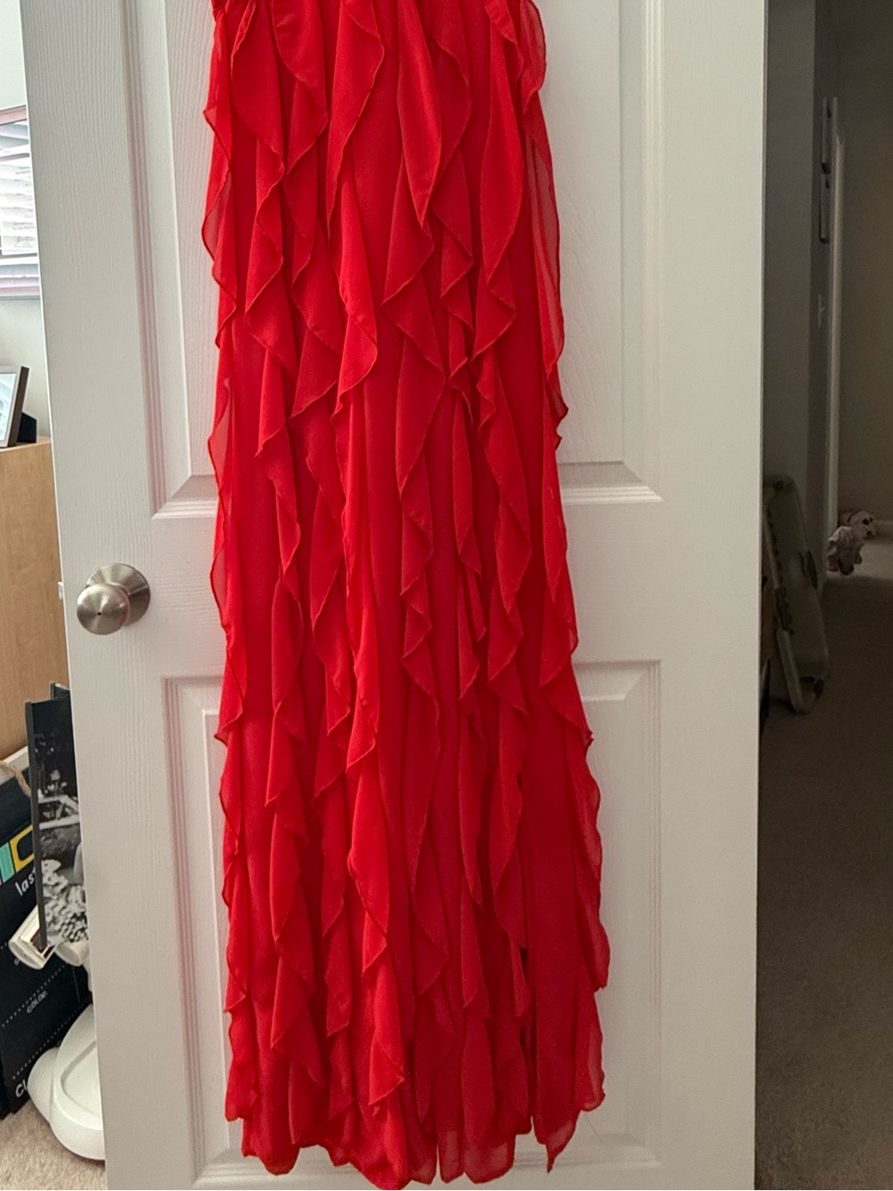 Blue Blush Red V-Neck Ruffle Maxi Dress